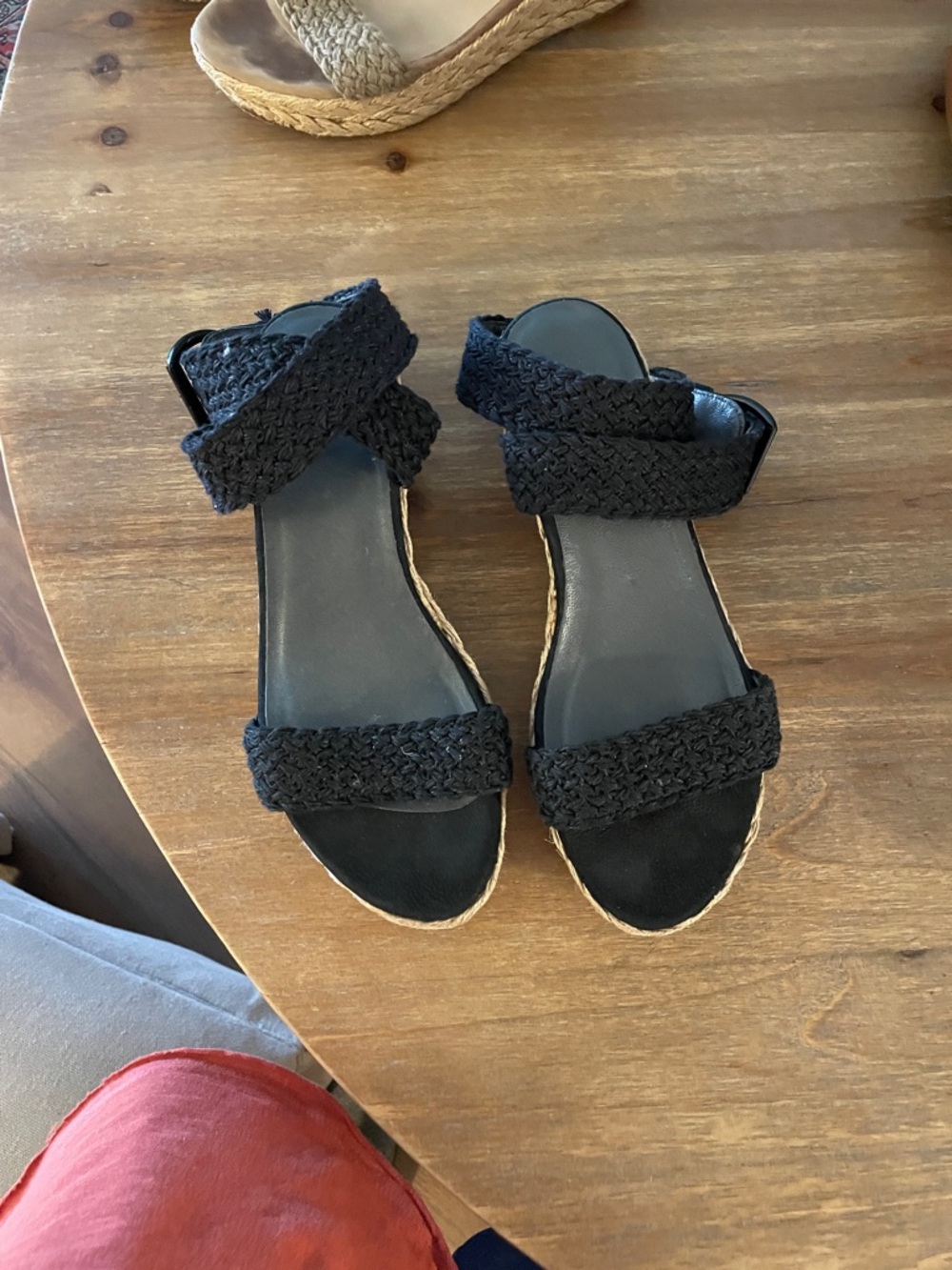 Stuart Weitzman Black Braided-Strap Wedge Sandals